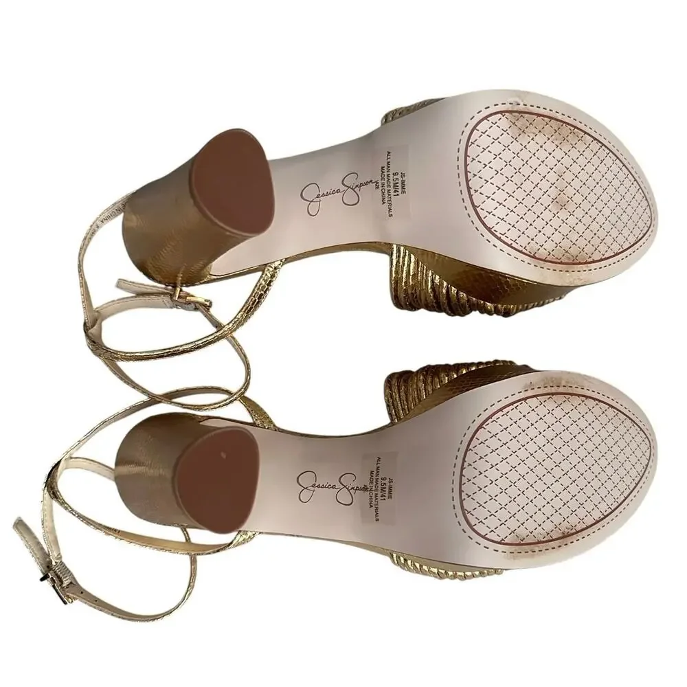 Jessica Simpson Immie Gold Metallic Platform Sandals Women 9.5 Block Heels
